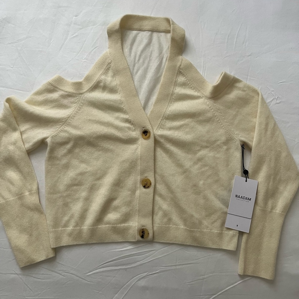 NAADAM cold shoulder cardigan sweater